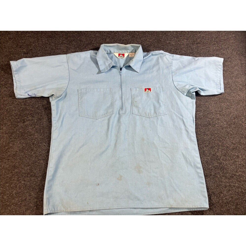 Vtg 90s Ben Davis Half Zip Mechanics Shirt Blue Size L Made in USA Distressed